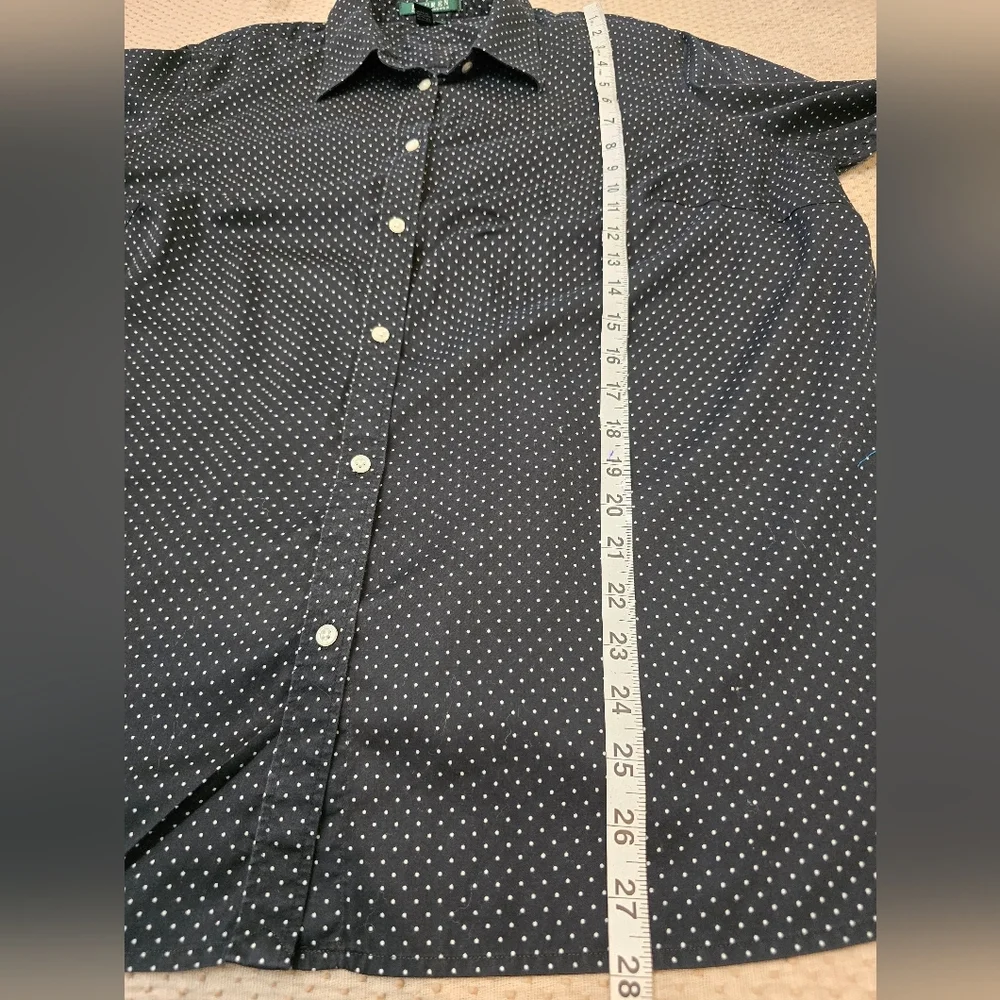 Lauren Ralph Lauren Womens 1x Button Up Shirt Long Sleeve Polka Dot Black White - Picture 4 of 7
